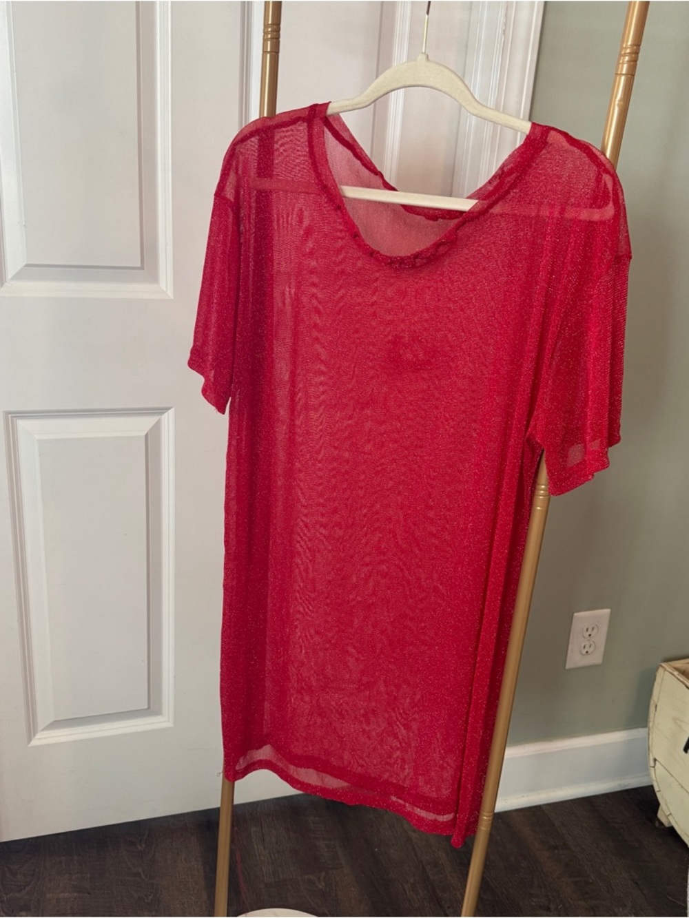 Sheer Red Mini Dress With Short Sleeves